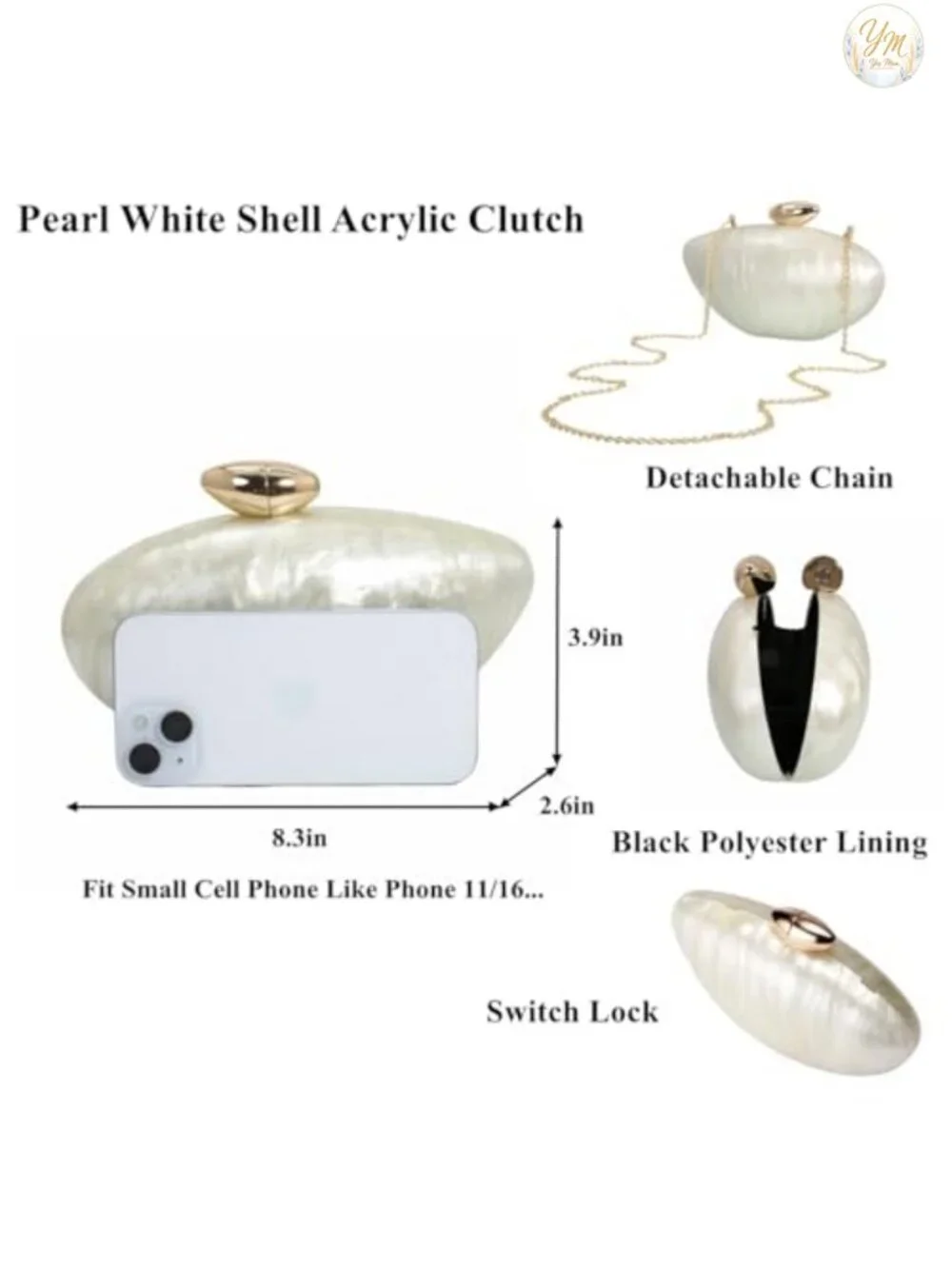 Pearlescent Shell Acrylic Clutch Bag with Metal Clasp